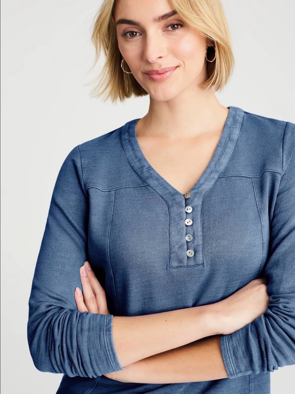 J.Jill Tea-Dyed Blue Long-Sleeve Henley Top - Women's